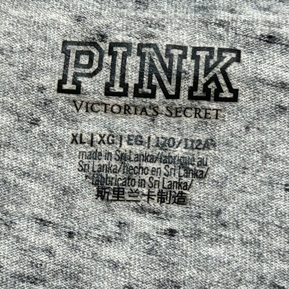 Victoria's Secret PINK Long Sleeve T-Shirt Heather Grey Logo Crew Neck XL - Picture 4 of 8